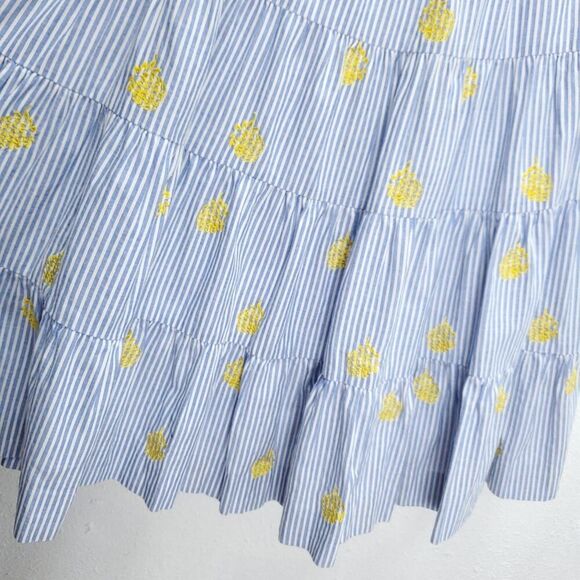 J. CREW Pinapple Embroidered Tiered Seersucker Pinstripe Lagenlook Midi Skirt - Picture 12 of 15